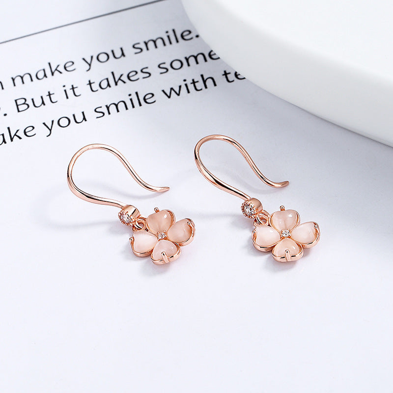 925 Sterling Silver Pink Clover Earrings