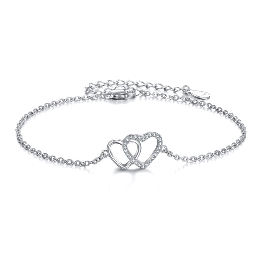 925 Silver Double Love Heart Bracelet