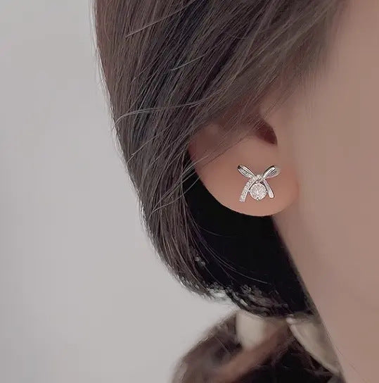 S925 Silver Simple Bow Stud Earrings