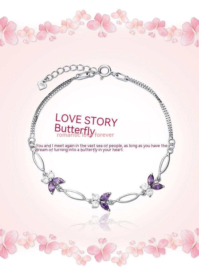 925 Sterling Silver Butterfly Amethyst Bracelet Fresh Butterfly Ornament