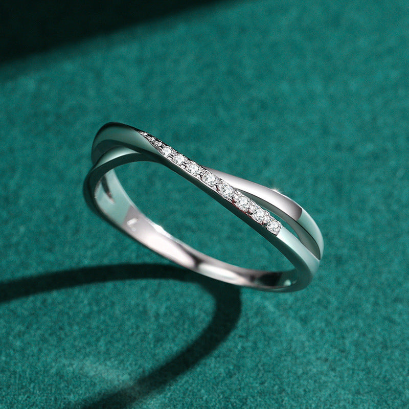 S925 Sterling Silver Cross Line Ring