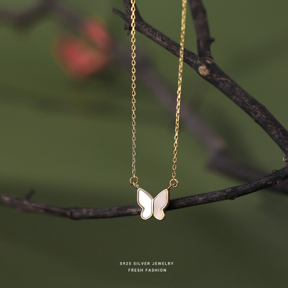 White Shell Butterfly Pendant Necklace