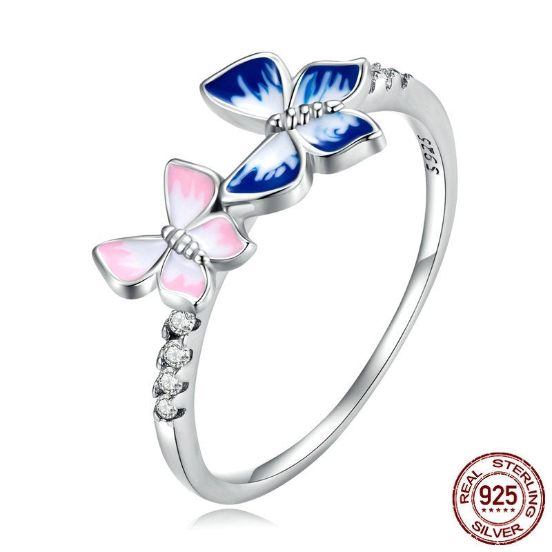 Sterling Silver Gradient Dripping Butterfly Ring