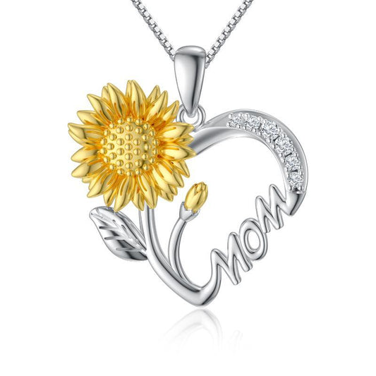 925 S.Silver Sunflower Heart Mother Pendant Necklace