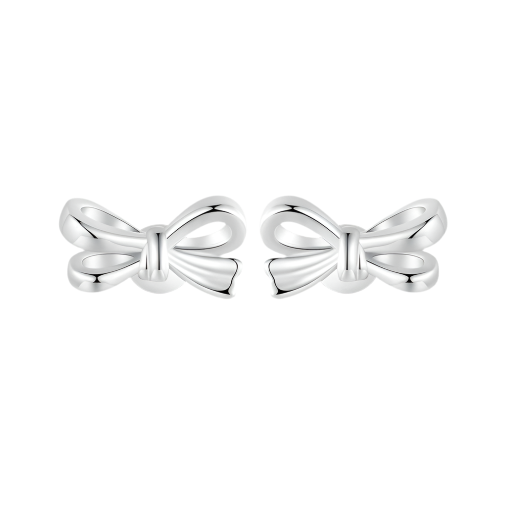 S925 Sterling Silver Heart Bow Stud Earrings