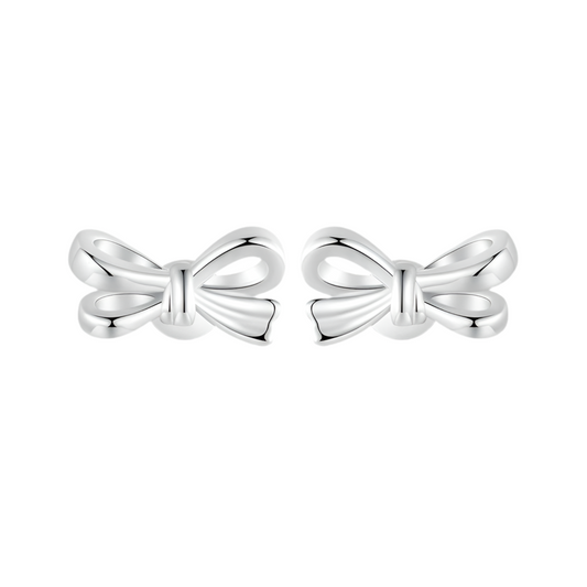 S925 Sterling Silver Heart Bow Stud Earrings