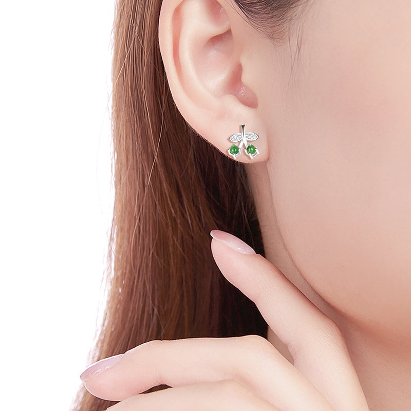 S925 Silver Inlaid Emerald Cherry Earrings