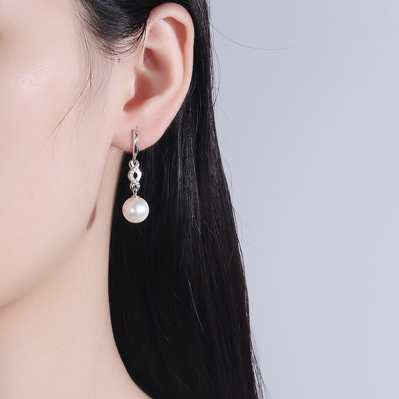 S925 Sterling Silver Long Round Pearl Earrings