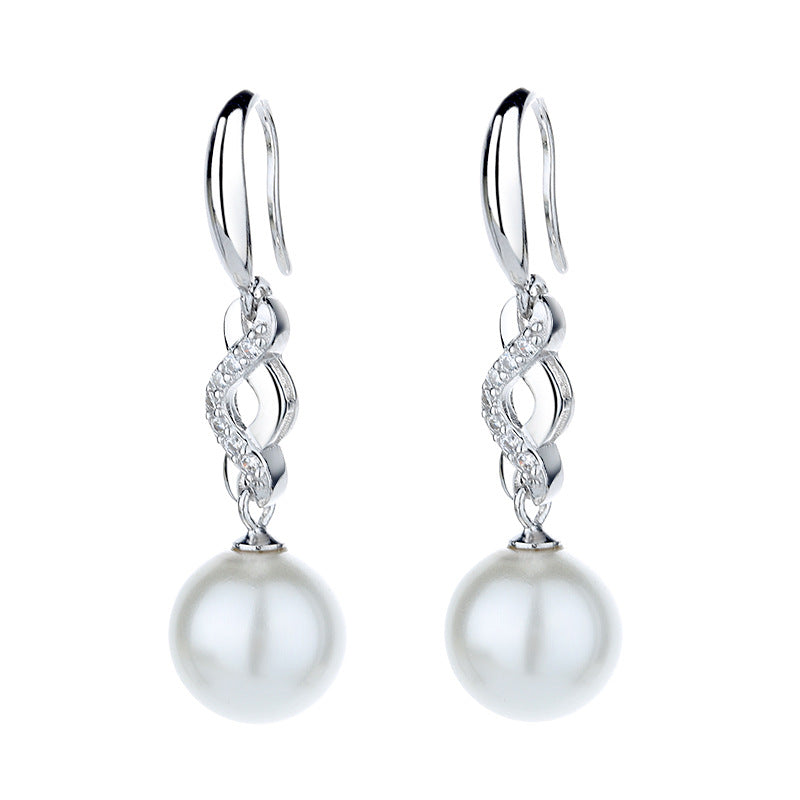 S925 Sterling Silver Long Round Pearl Earrings