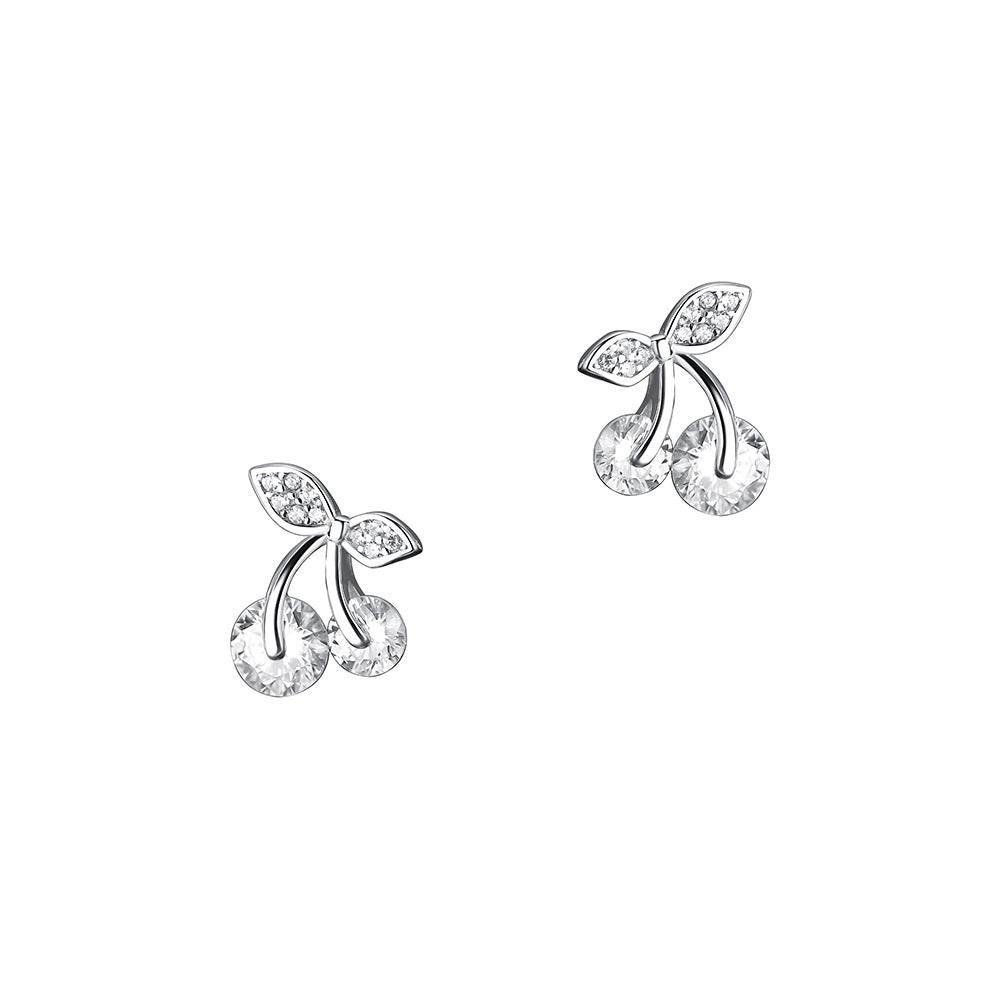 S999 Pure Silver Zircon Cherry Earrings