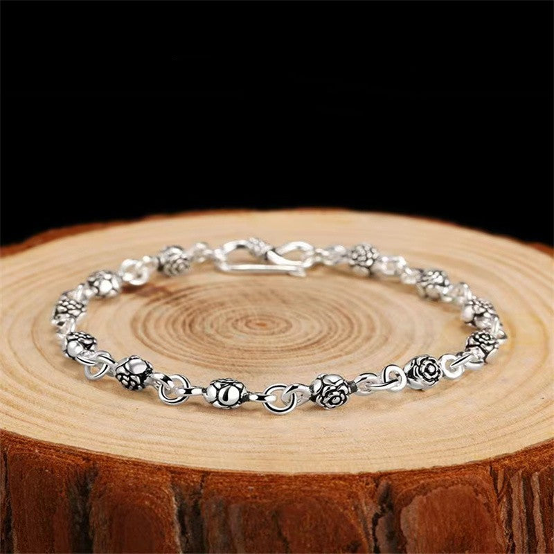 Women's Vintage Rose Silver Bracelet