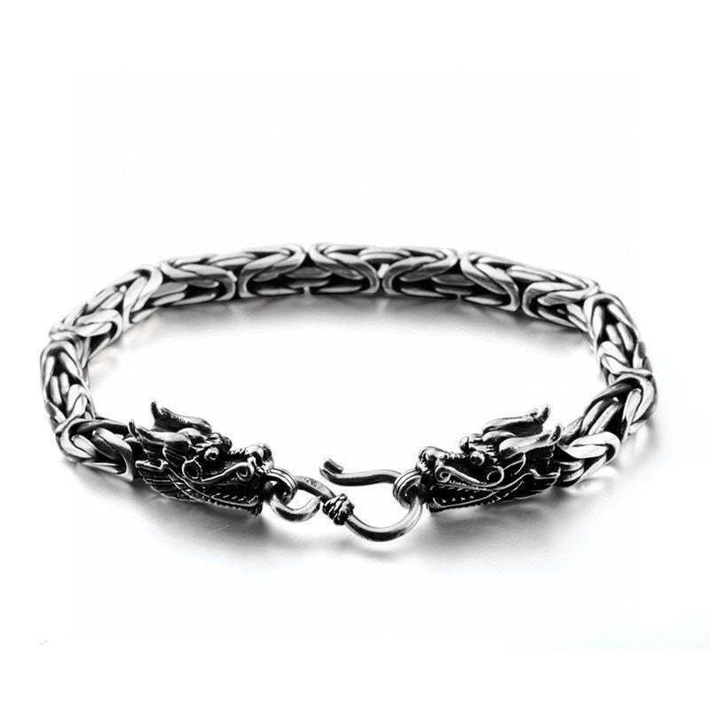 Men's S925 Silver Dragon Head Safety Pattern Fashion Bracelet