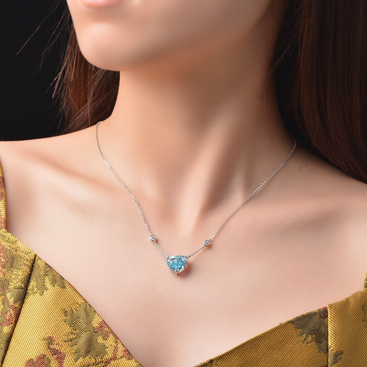 S925 S.Silver Ocean Blue-Heart Necklace