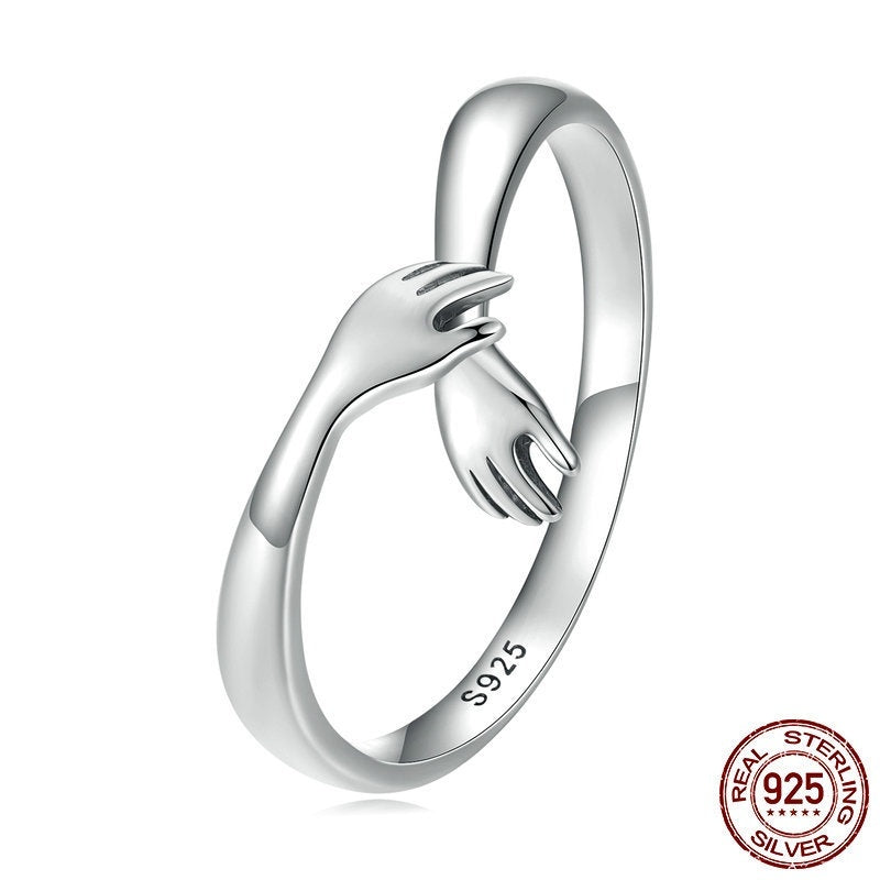 Sterling Silver S925 Ring Two-hand Cross-hugging