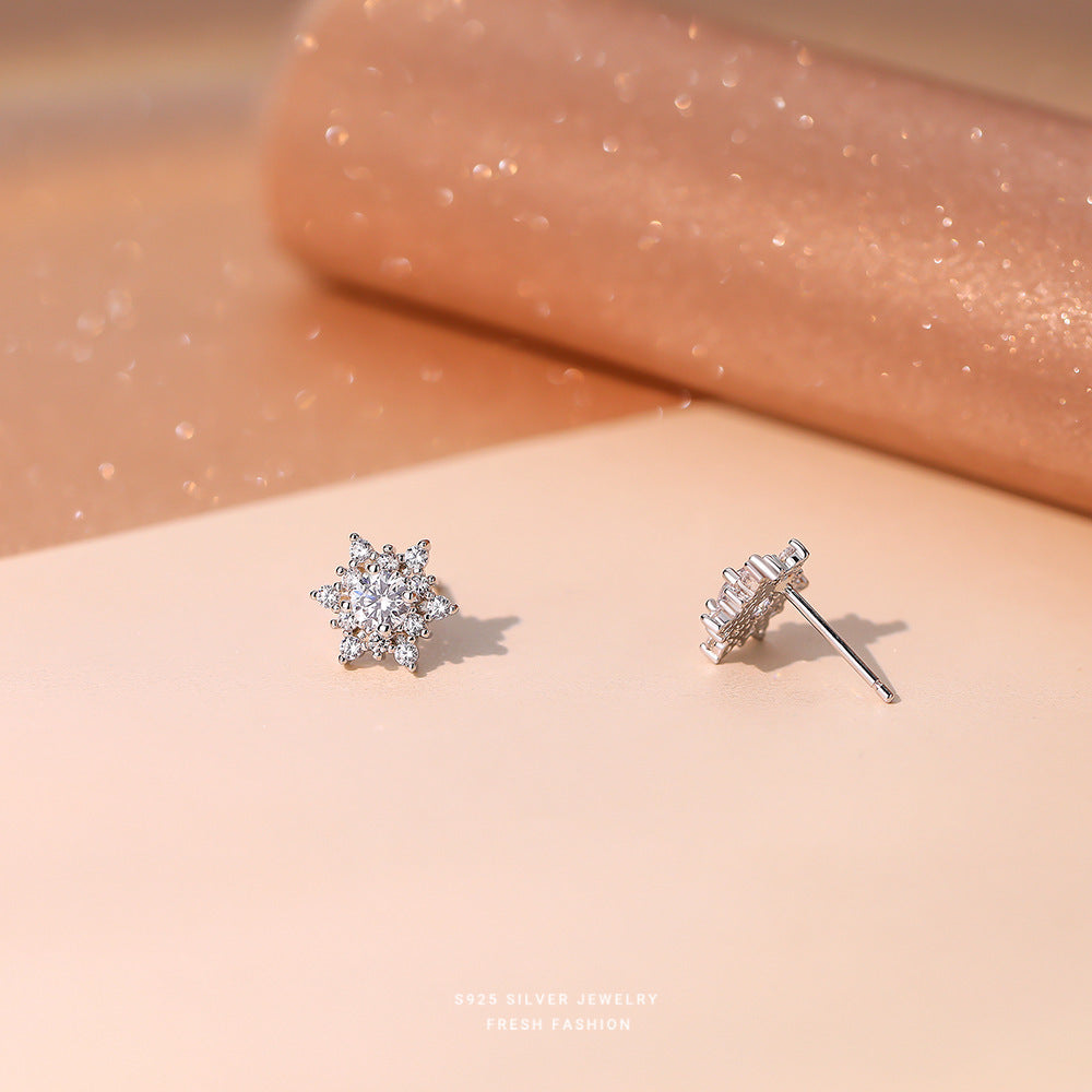 S925 S.Silver Snowflake Stud Earrings