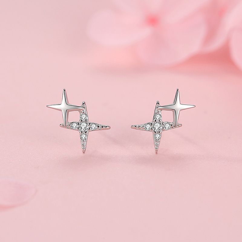 S925 Sterling Silver Four-pointed Star Earrings