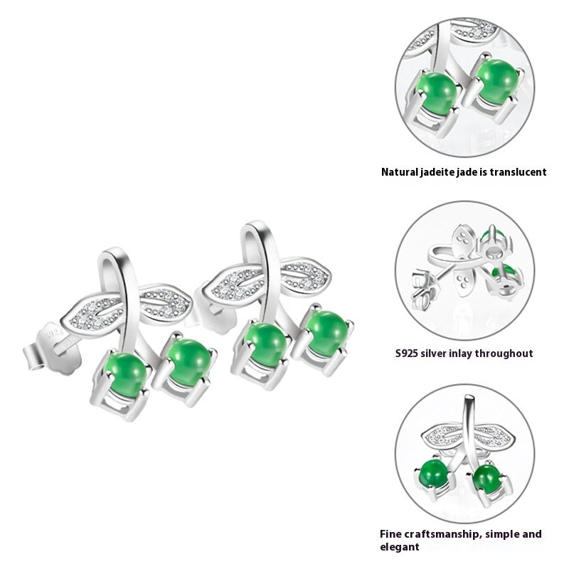 S925 Silver Inlaid Emerald Cherry Earrings