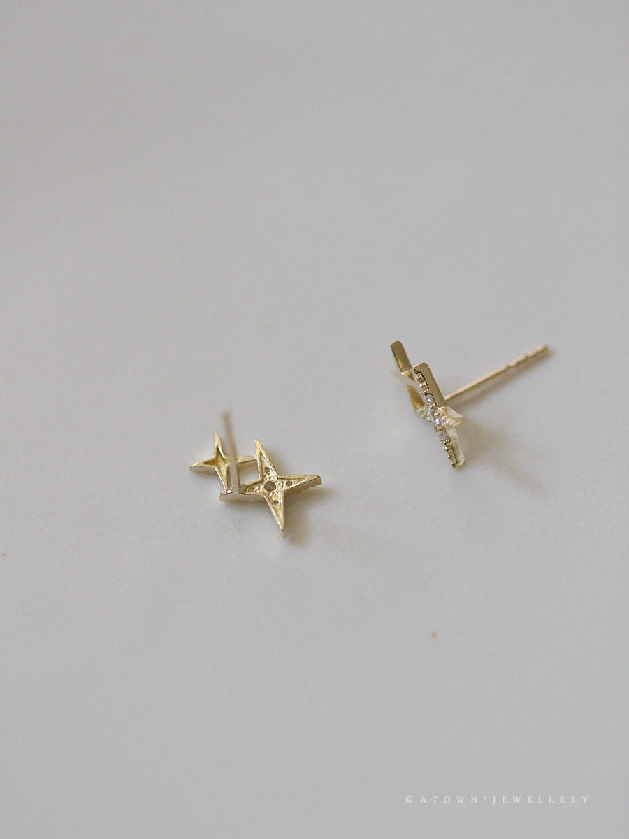 S925 Sterling Silver Four-pointed Star Earrings