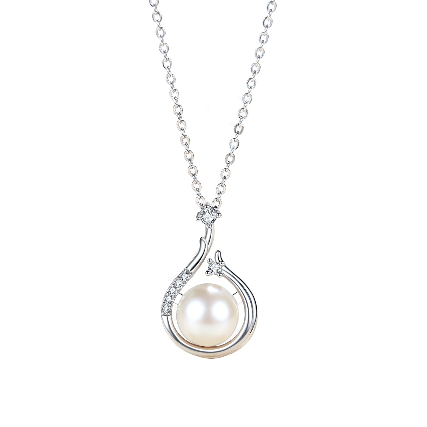 Freshwater Pearl Pendant with Sterling Silver Vintage Full Diamond Clavicle Chain