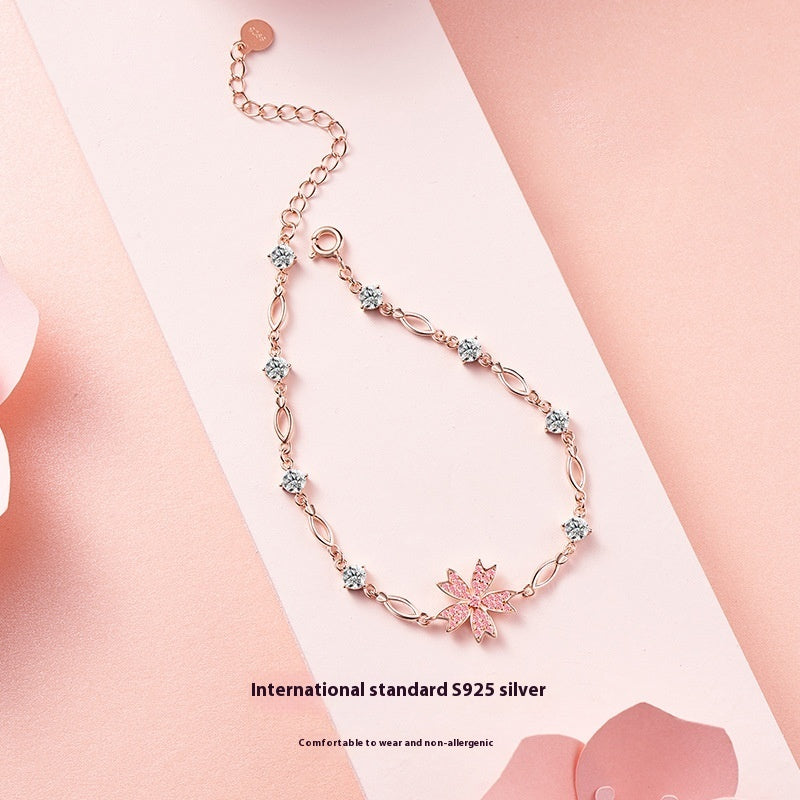 S925 Sterling Silver Cherry Blossom Bracelet