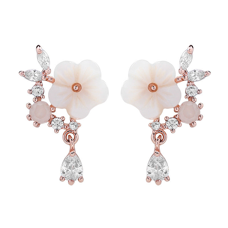 Women's Shell Flower Drop Zircon Earrings