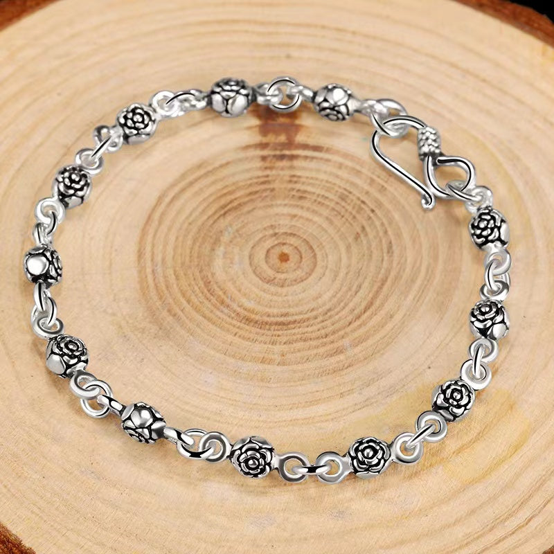 Women's Vintage Rose Silver Bracelet