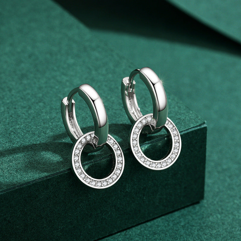 S925 Sterling Silver With Shiny Diamond Round Two-piece Earrings