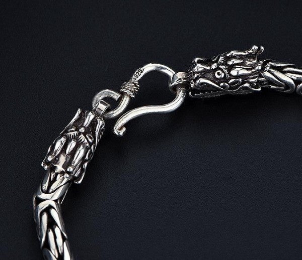 Men's S925 Silver Dragon Head Safety Pattern Fashion Bracelet