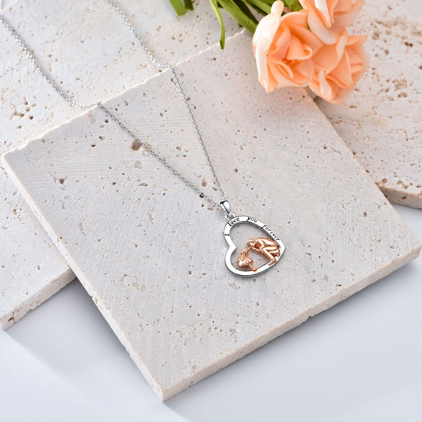 S925 Sterling Silver Father-Daughter- Heart Necklace