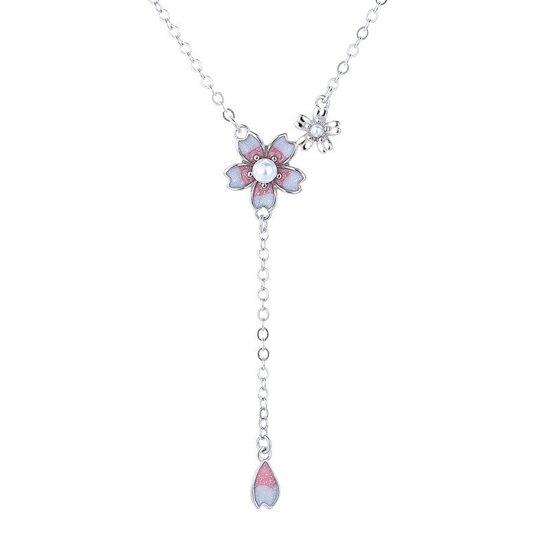 925 Silver Cherry Blossom Pearl Necklace