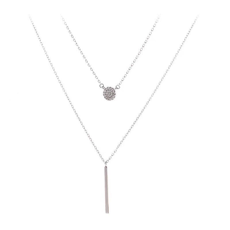 S925 Silver Double Chain Long Stick with Round Pendant Necklace