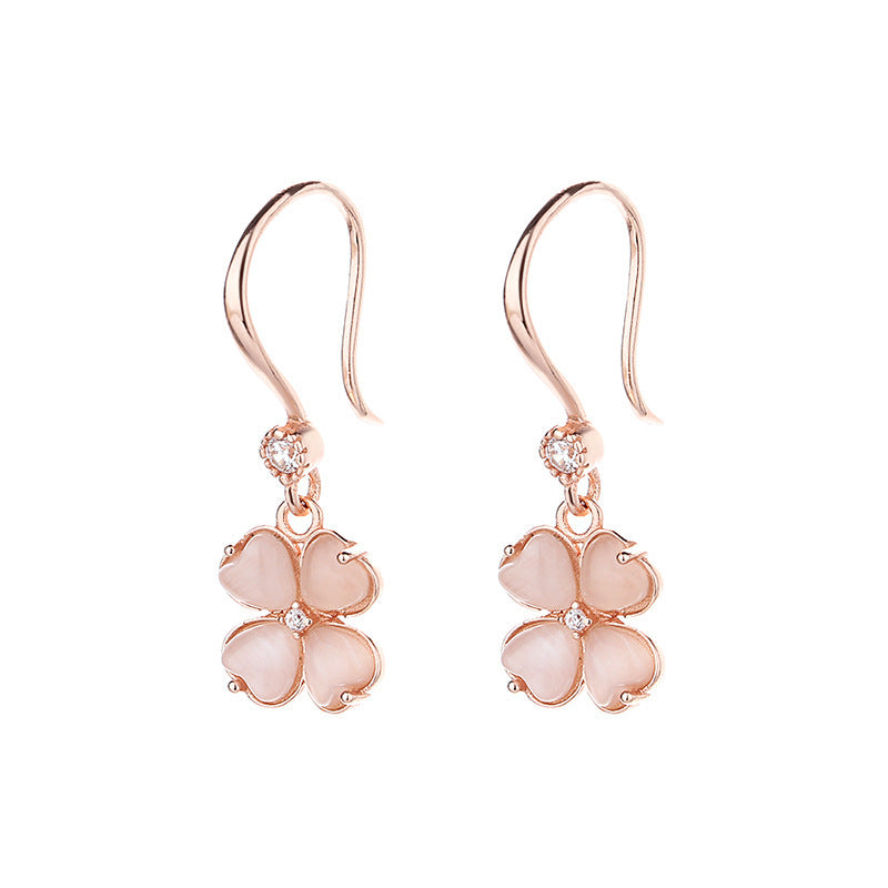 925 Sterling Silver Pink Clover Earrings