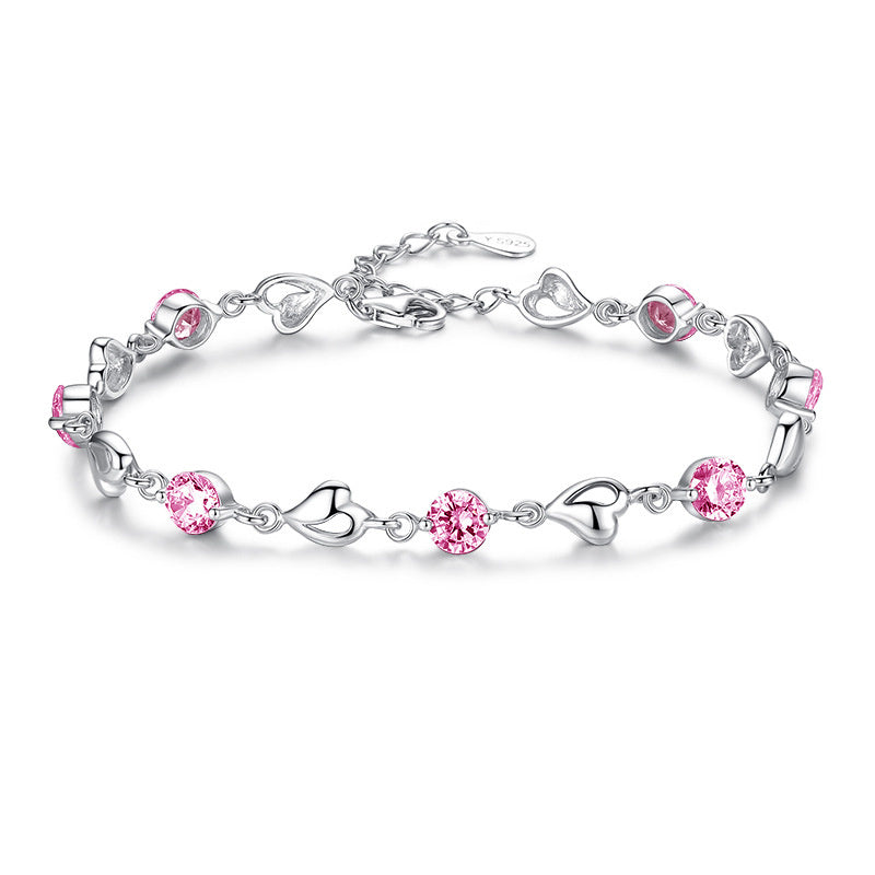 S999 Pure Silver Love Heart Couple's Bracelet