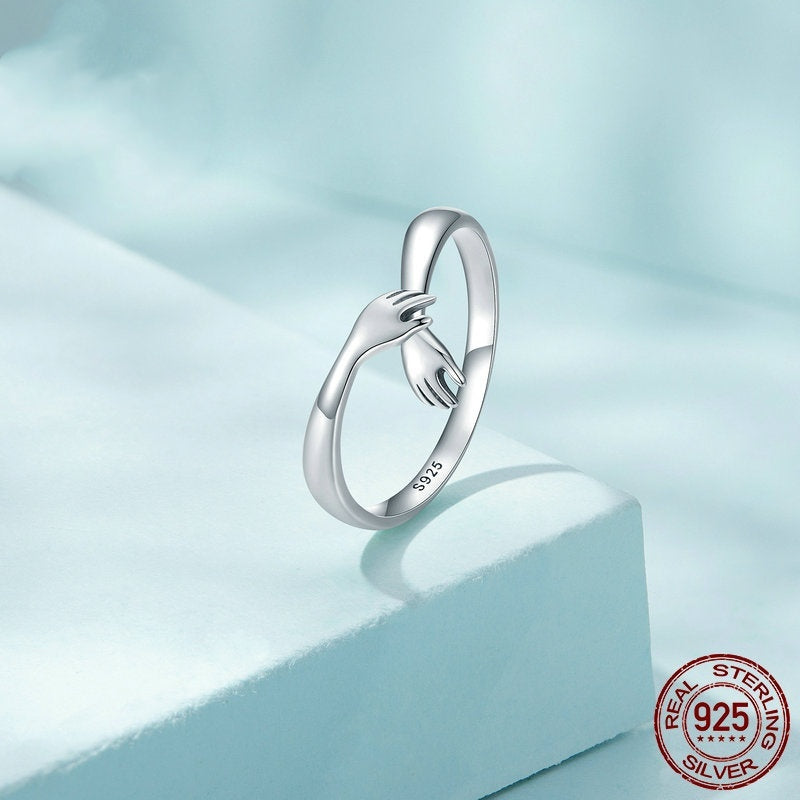 Sterling Silver S925 Ring Two-hand Cross-hugging