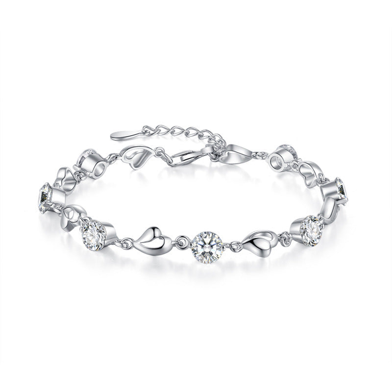 S999 Pure Silver Love Heart Couple's Bracelet