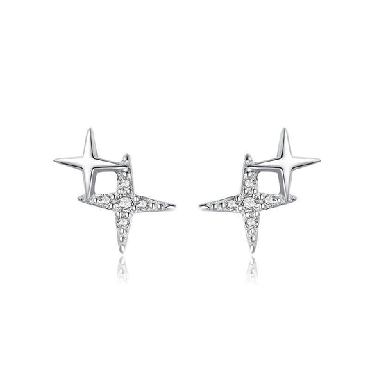 S925 Sterling Silver Four-pointed Star Earrings