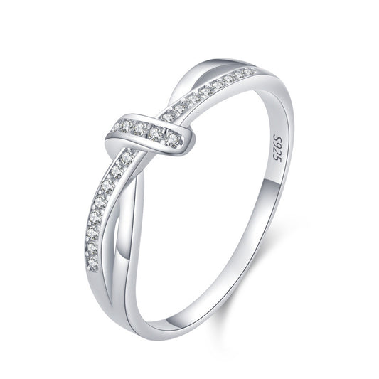 S925 Silver Double Knotted Diamond Ring