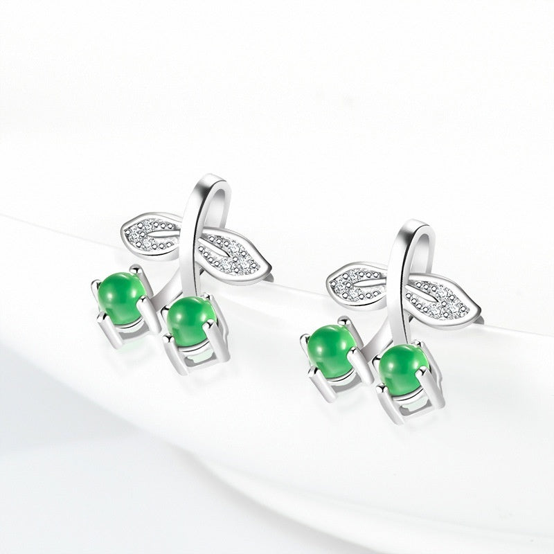 S925 Silver Inlaid Emerald Cherry Earrings