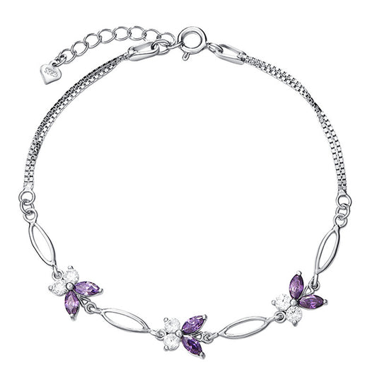 925 Sterling Silver Butterfly Amethyst Bracelet Fresh Butterfly Ornament