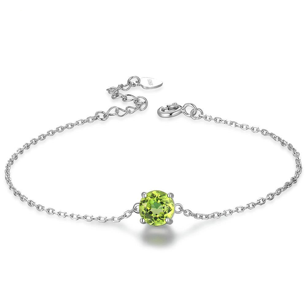 925 Sterling Silver Color Jewelry Natural Peridot White Gold Bracelet