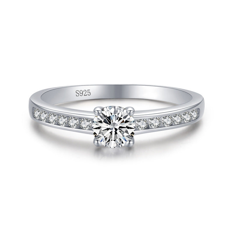 S925 Sterling Silver Four-prong Diamond Ring