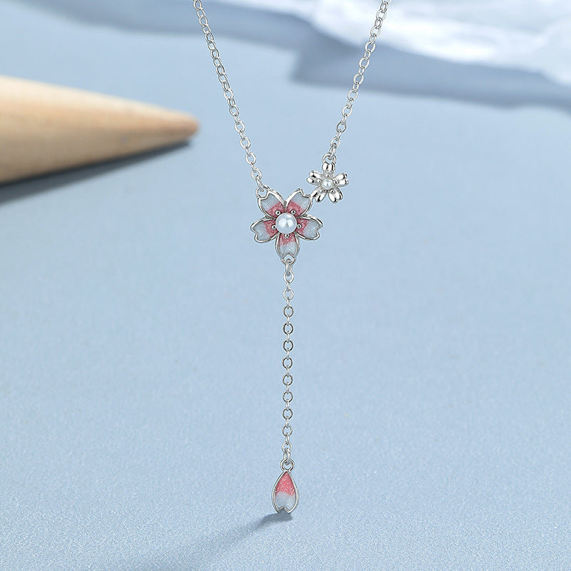 925 Silver Cherry Blossom Pearl Necklace