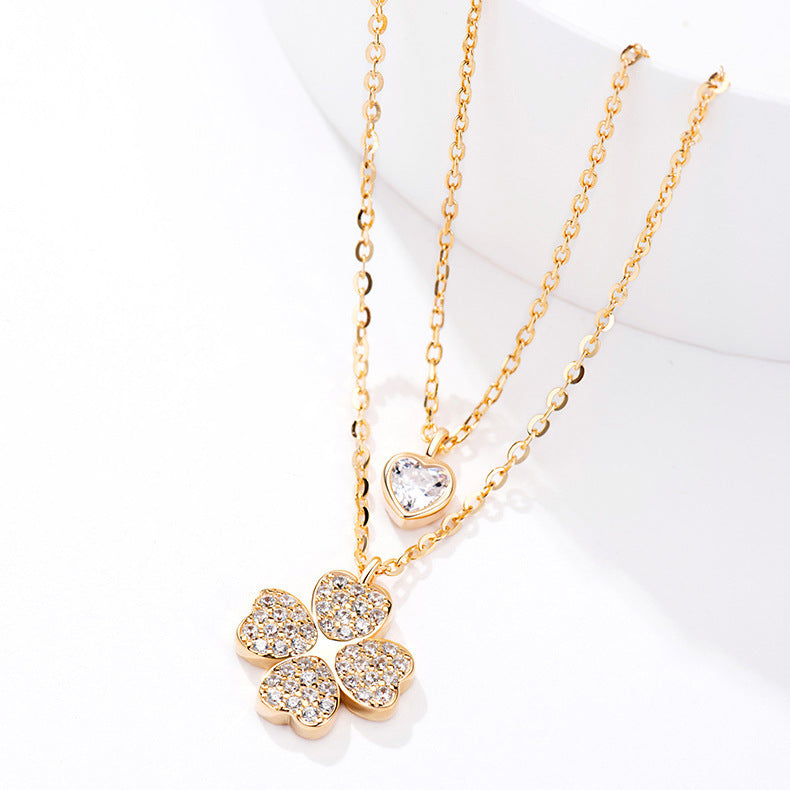 Sterling Silver Gold Clover Double-layer Necklace