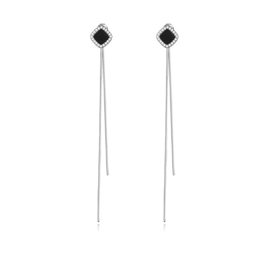 Black Long Sterling Silver Earline