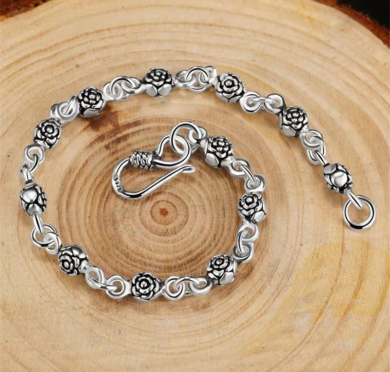 Women's Vintage Rose Silver Bracelet