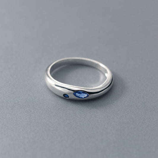 Sterling Silver Blue Diamond Glossy Ring