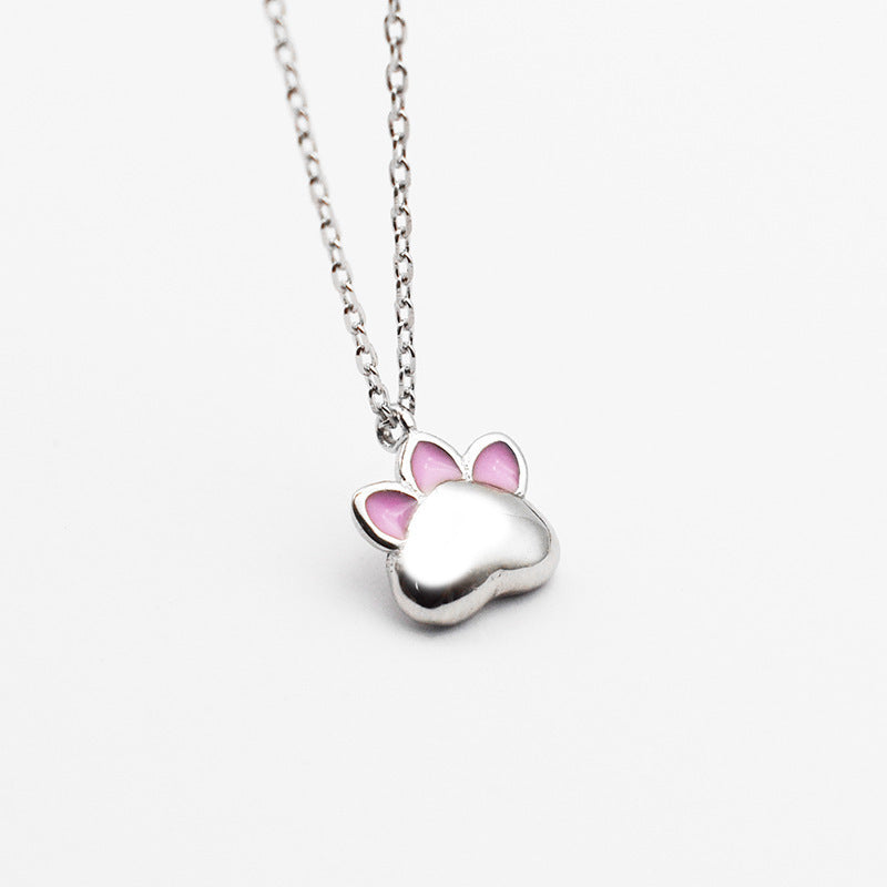 S925 Sterling Silver Kitty Paws Pendant Necklace