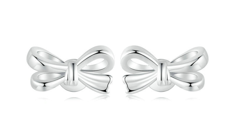 S925 Sterling Silver Heart Bow Stud Earrings