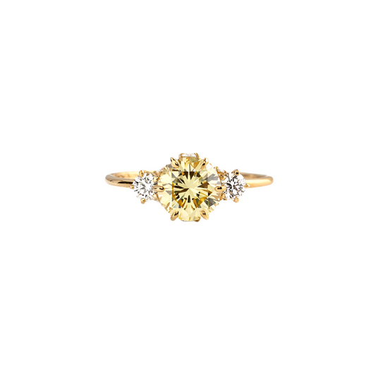 S925 Sterling Silver Triple Diamond Gem Citrine Ring