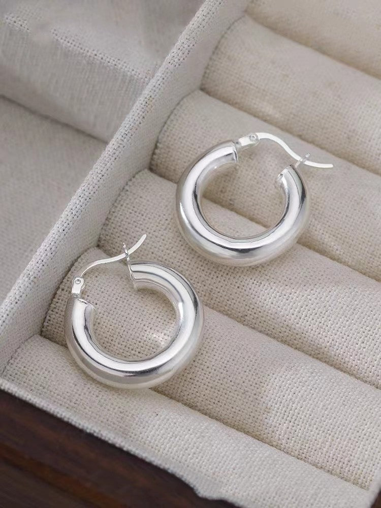 S925 S.Silver Plain Silver hoop earrings